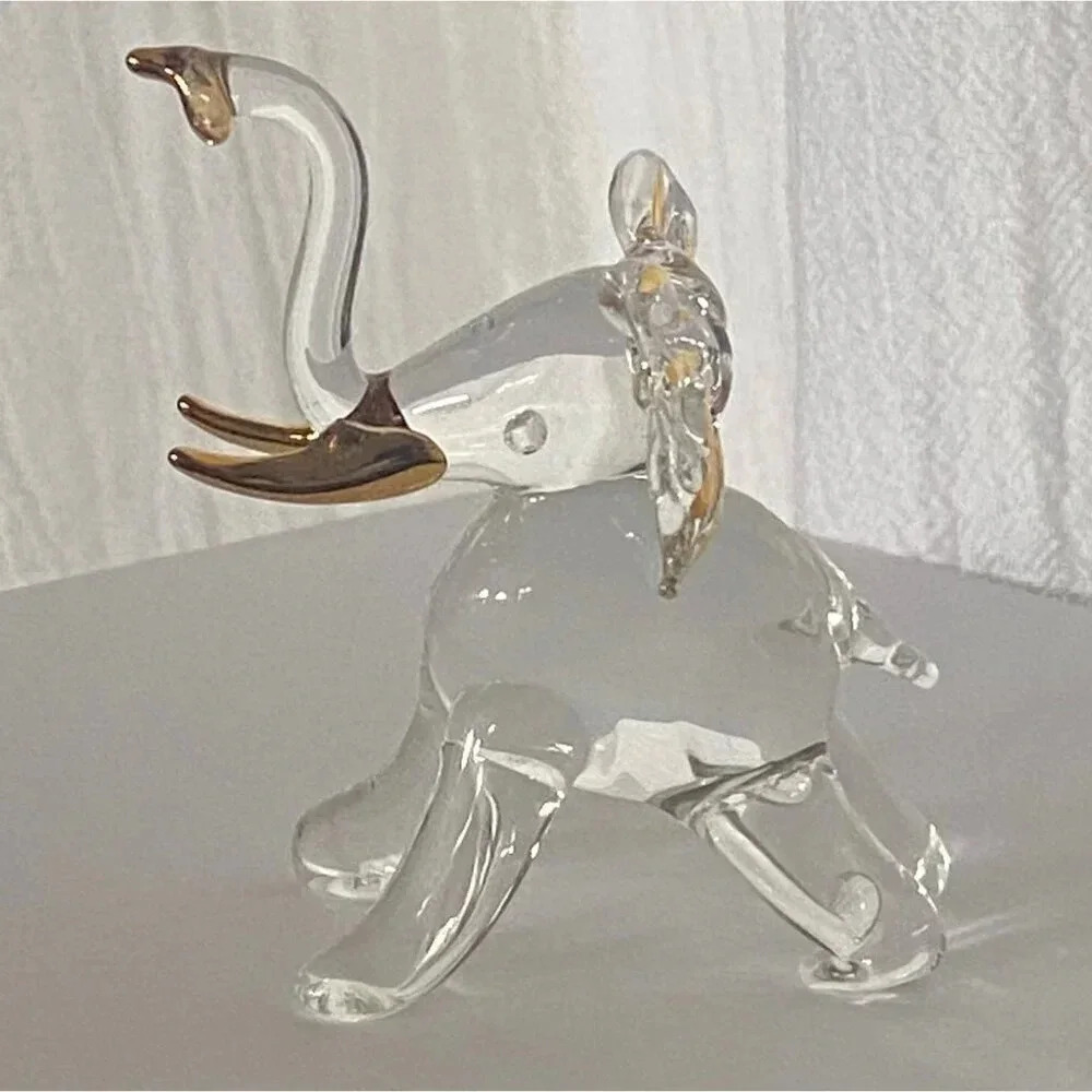 Handcrafted Glass Elephant Figurine With Gold Accents & Gift Box ABOUT FACE